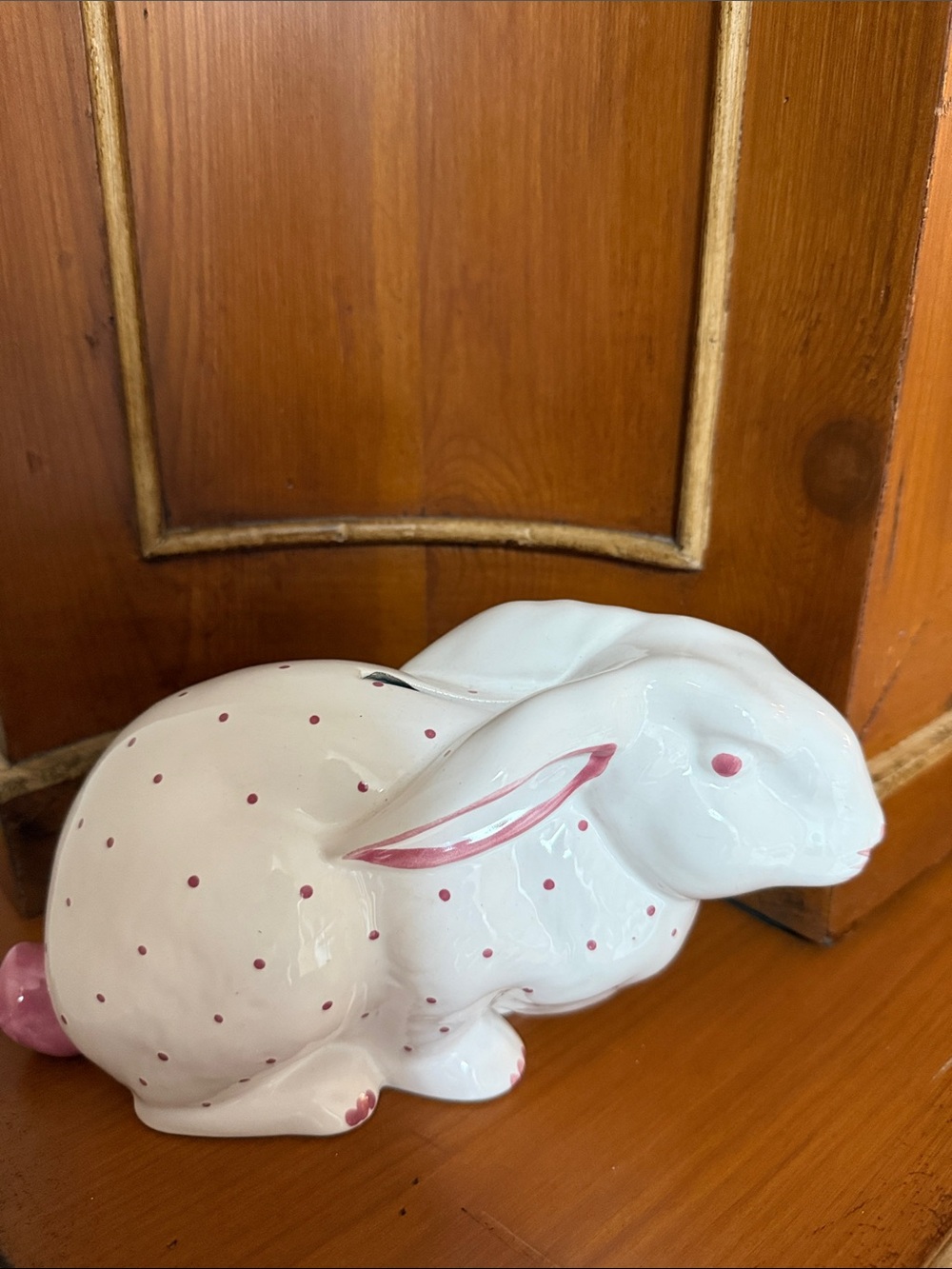 Tiffany &Co. White Porcelain Bunny Money Bank with Pink Accents and Original Box
